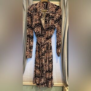 Tommy Hilfiger Black and Tan Long Sleeve Dress